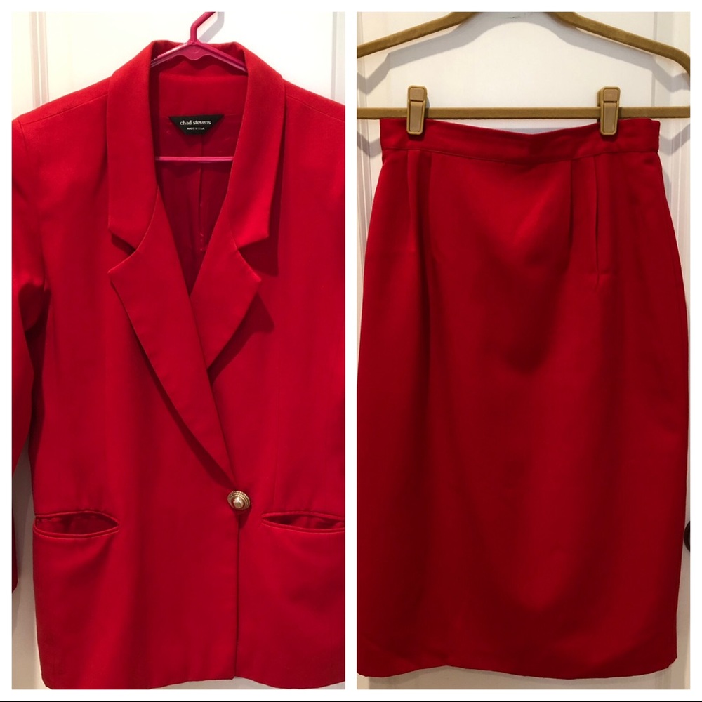 Chad Stevens Red Business/Career Suit Size 8